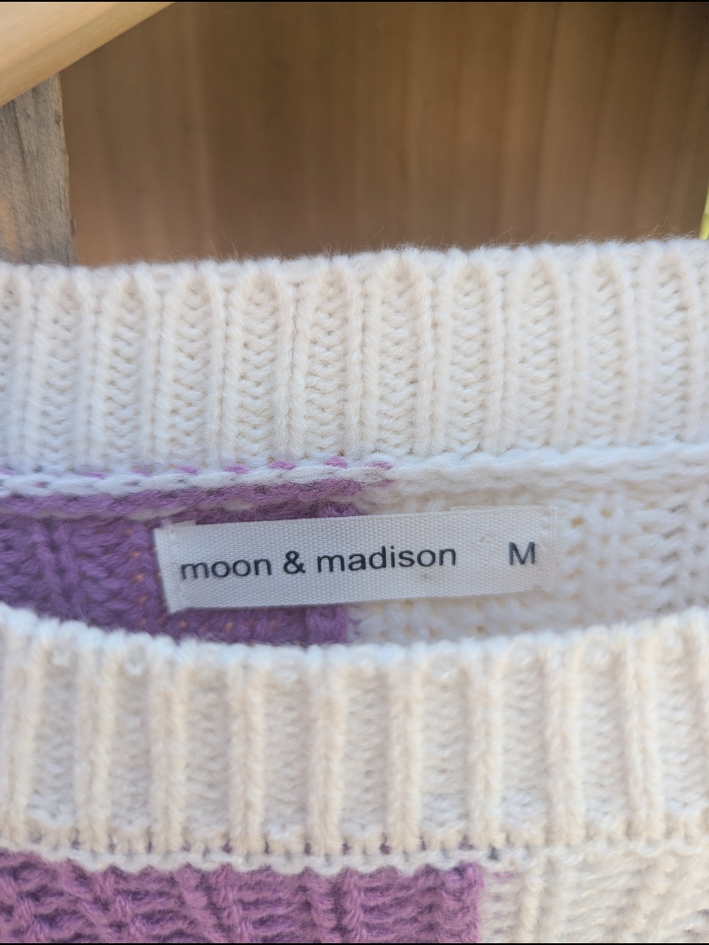 moon & madison Lavender and Cream Checker Knit Sweater - Picture 2 of 3